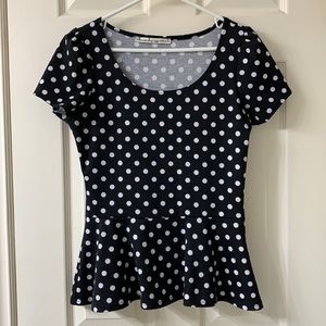 🌷3 for$25🌷American Rag, US M, Black & White Polka Dot Cap Sleeve Peplum Top